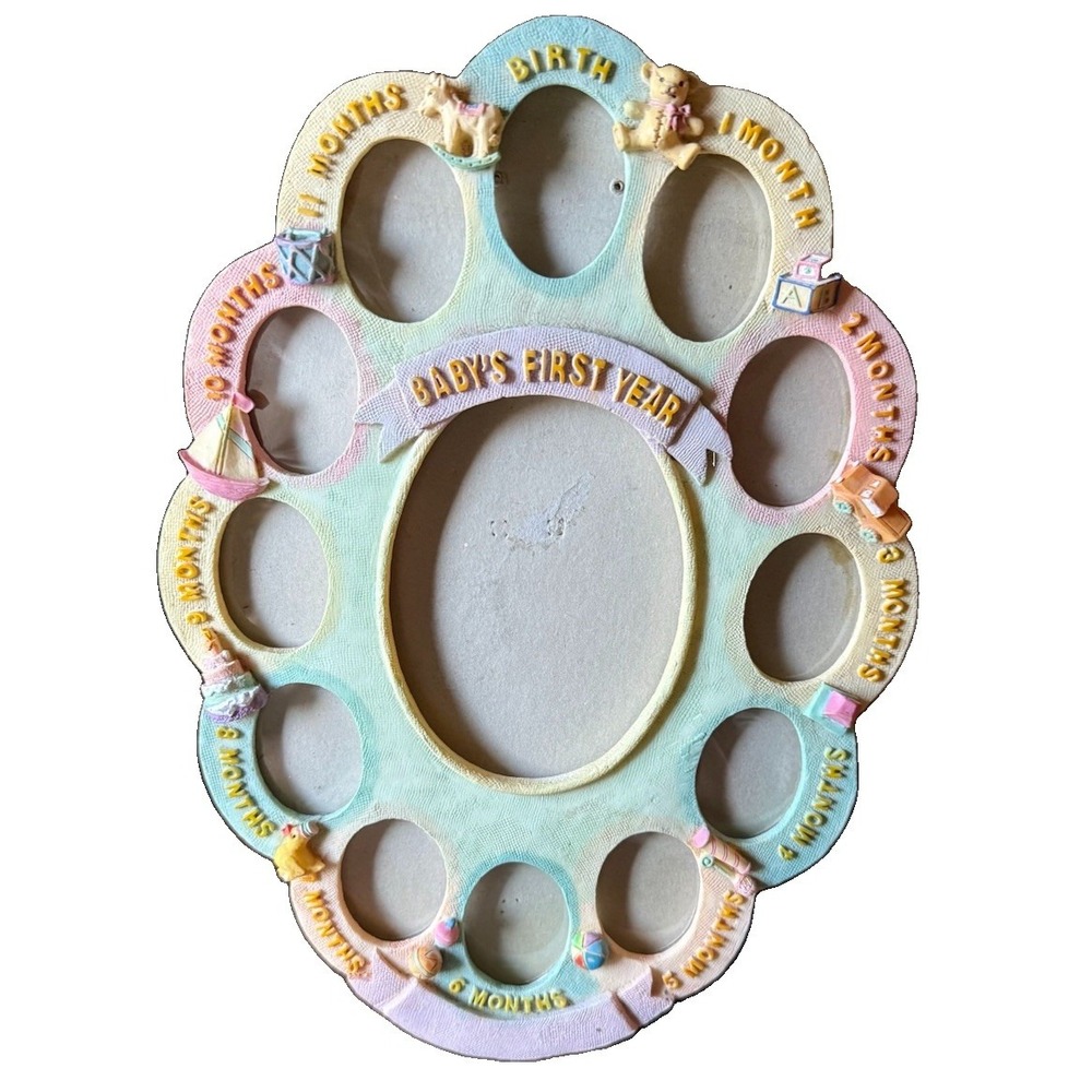 Unique Collection Baby's First Year Photo Picture Frame Baby Ceramic Vintage